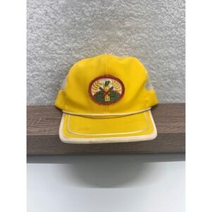 Vintage Yellow Trucker Hat Cap Adjustable Snapback Embroidered Patch Retro Style